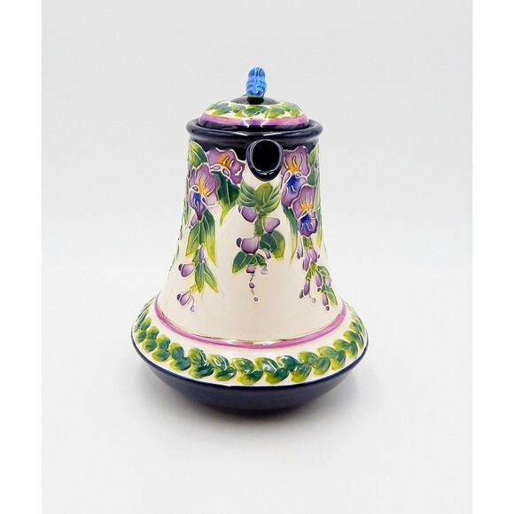 Blue Sky Wisteria Teapot Floral Blue Bird Kitchen Home Coffee White Green Purple - Picture 2 of 8